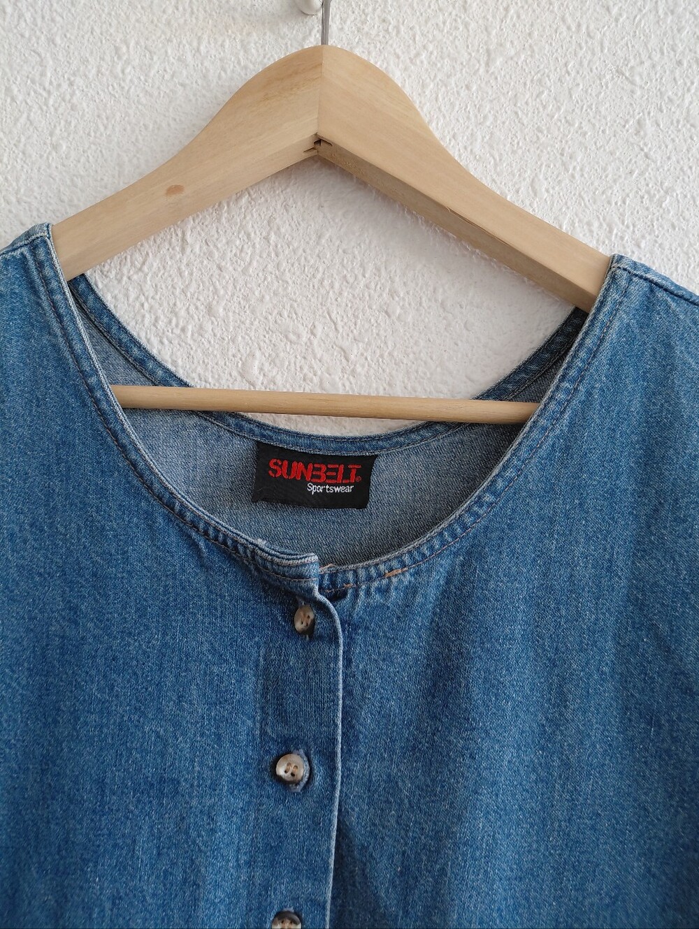 Vtg Sunbelt Sportswear Denim Fully Buttoned 3/4 Sleeve Midi Womens Dress - Picture 2 of 8